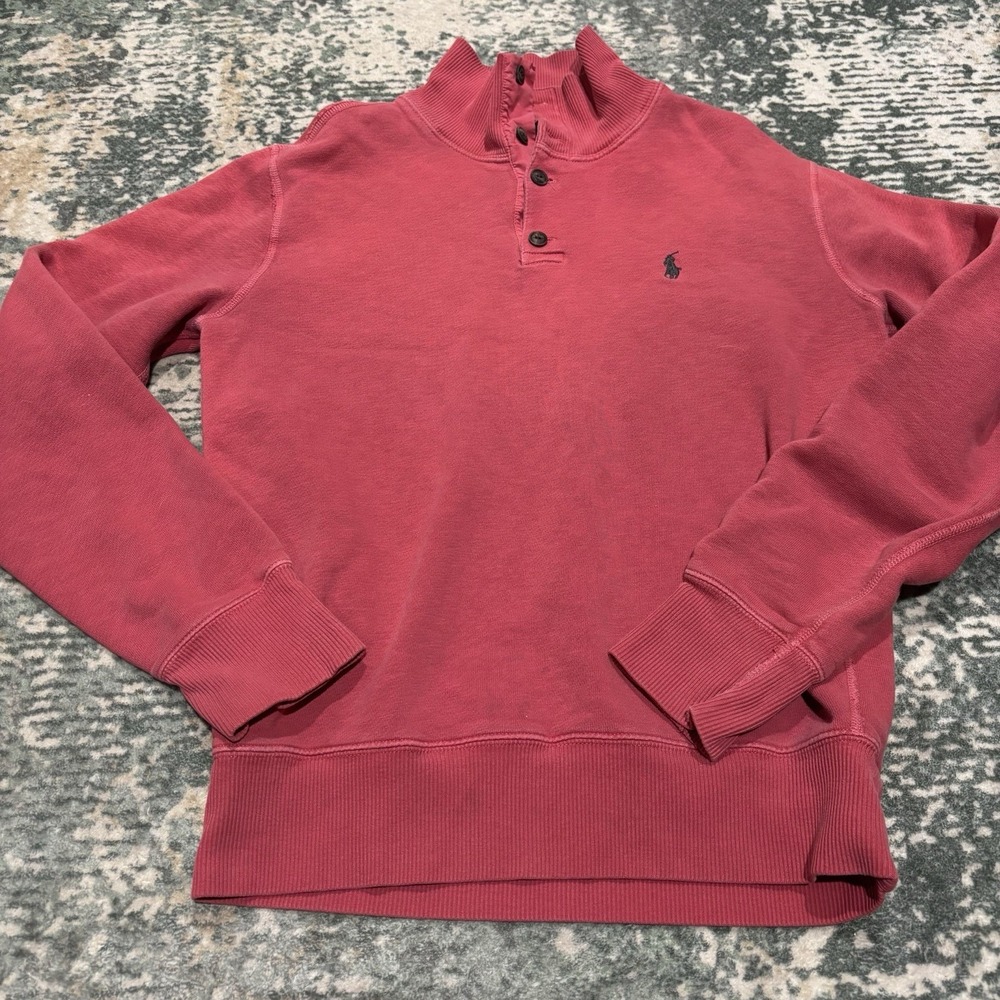Vintage Polo By Ralph Lauren Small Henley Mock Kneck Ribbed Button Pink/red